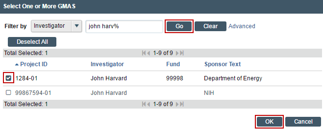 GMAS detailed search box