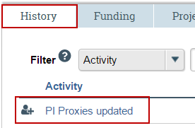 Image of how completed proxy activity appears on the study history