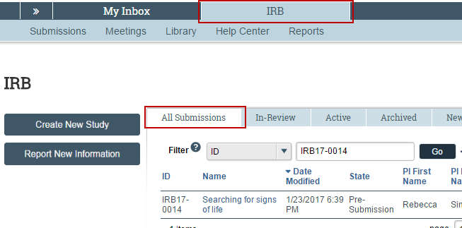 Image highlighting the all submissions list