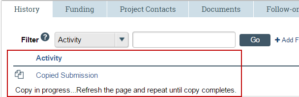 Copy Submission View in Study History