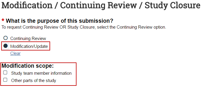 Image highlighting where to indicate a modification submission type