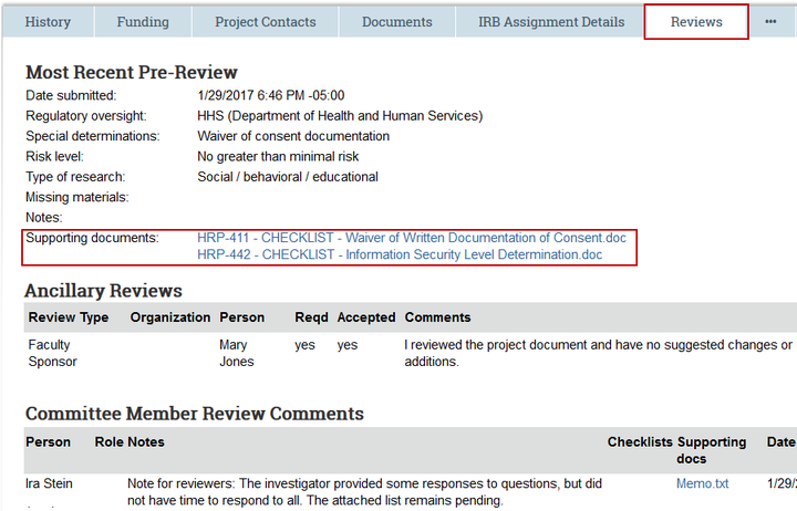 Review tab and linked documents
