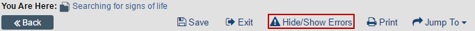 Image of SmartForm menu with hide show highlighted