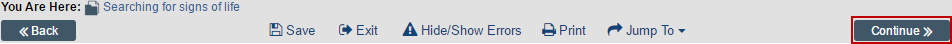 Image of SmartForm menu highlighting continue button