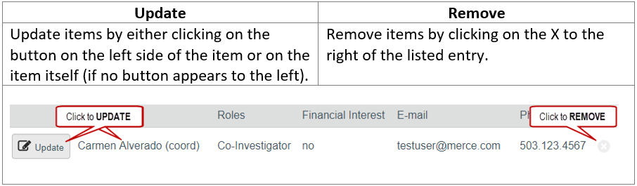 Update item button